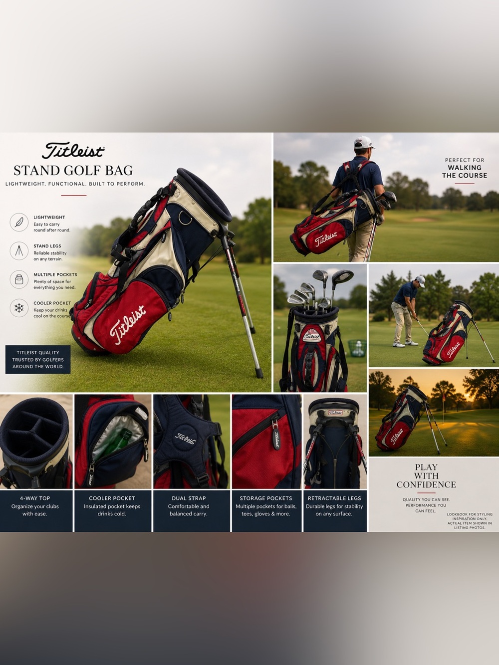 Titleist Stand Golf Bag Red Navy Dual Strap Carry Bag